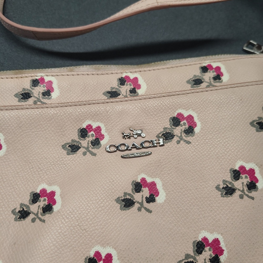 Coach Crossbody Bag Women Small Pink Floral Print Pebbled Leather Purse - Picture 3 of 9